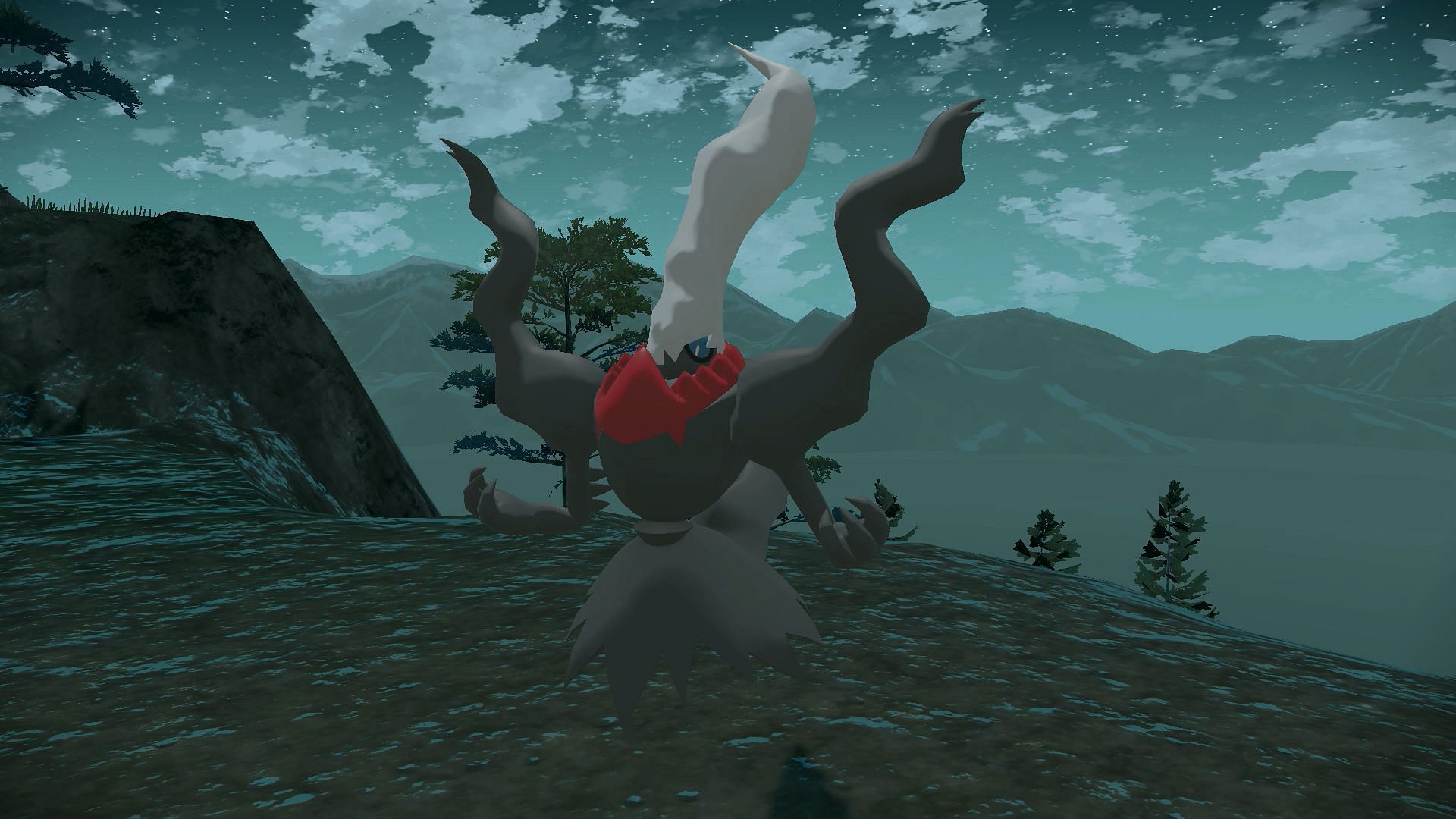 Darkrai awaits trainers in the Coronet Highlands of Pokemon Legends: Arceus (Image via Game Freak)