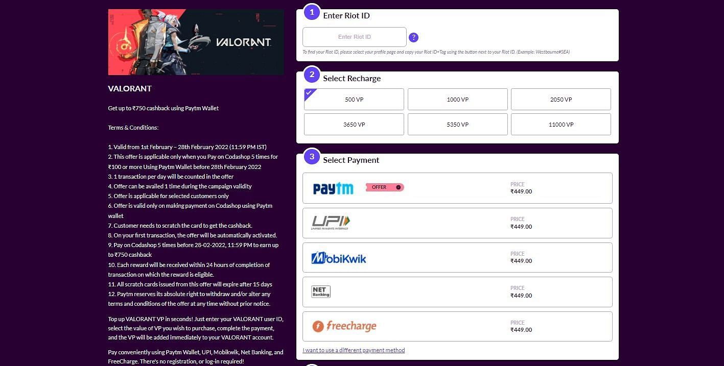 Payment options and packages (Image via Codashop)