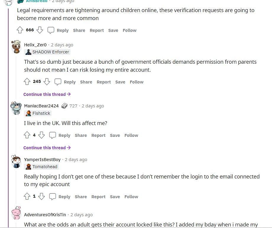 Some comments from the deleted post on r/FortNiteBR subreddit (Image via Reddit)