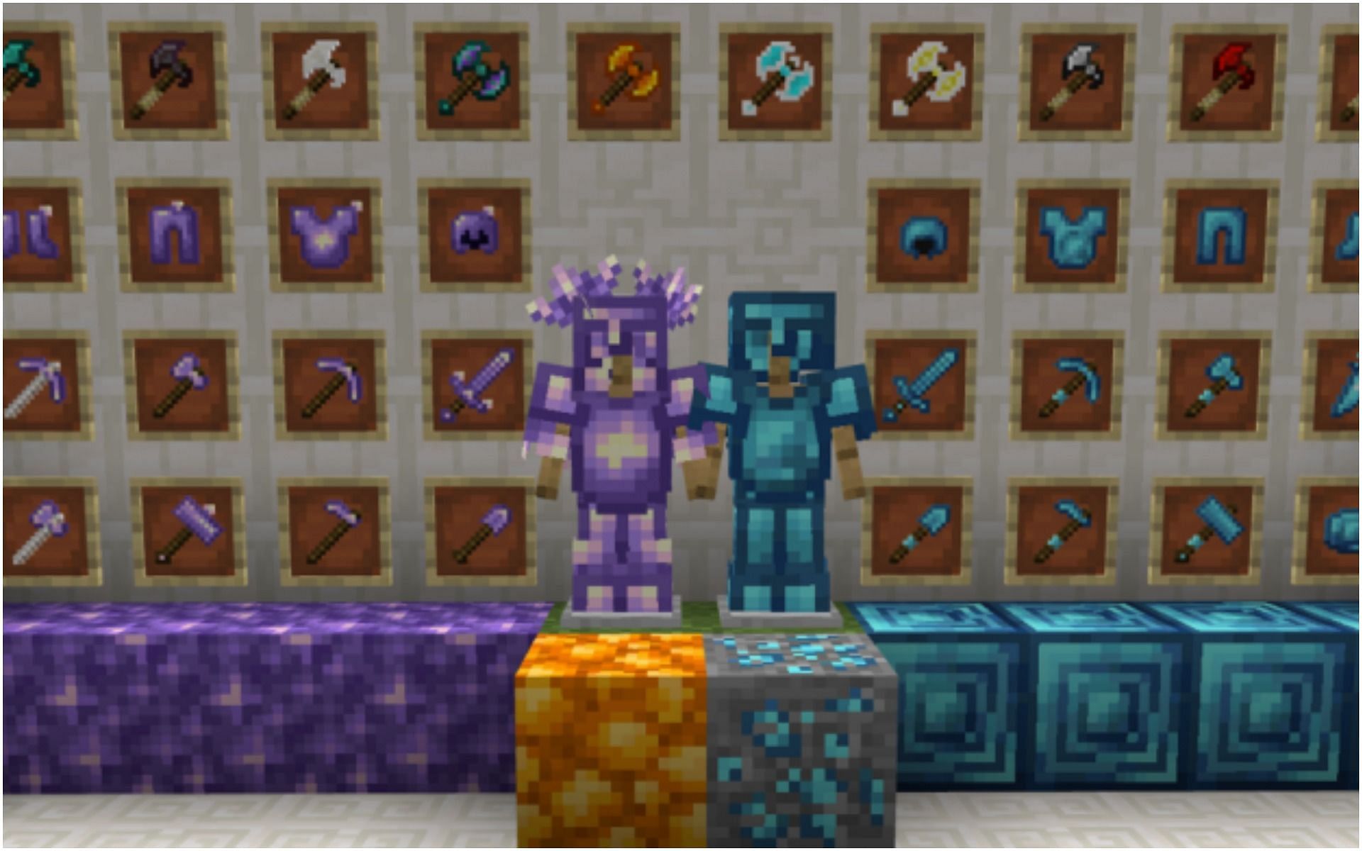 Some new armor sets and tools showcased (Image via mcpedl.com/ SorYPMod )