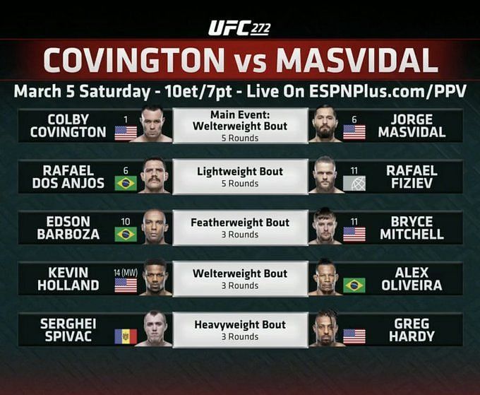 UFC 272: Covington vs. Masvidal Saturday, March 5, Exclusively on ESPN+ PPV  - ESPN Press Room U.S.