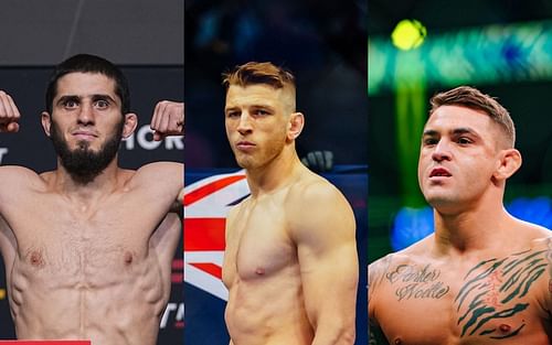 Islam Makhachev (left), Dan Hooker (center), Dustin Poirier (right)