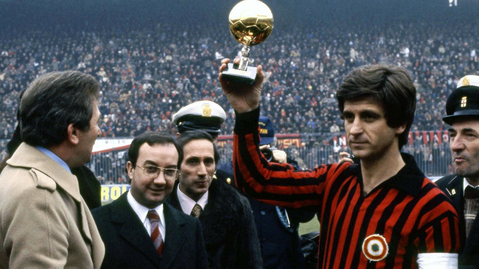 Giovanni &quot;Gianni&quot; Rivera lifting the Balon d&#039;Or