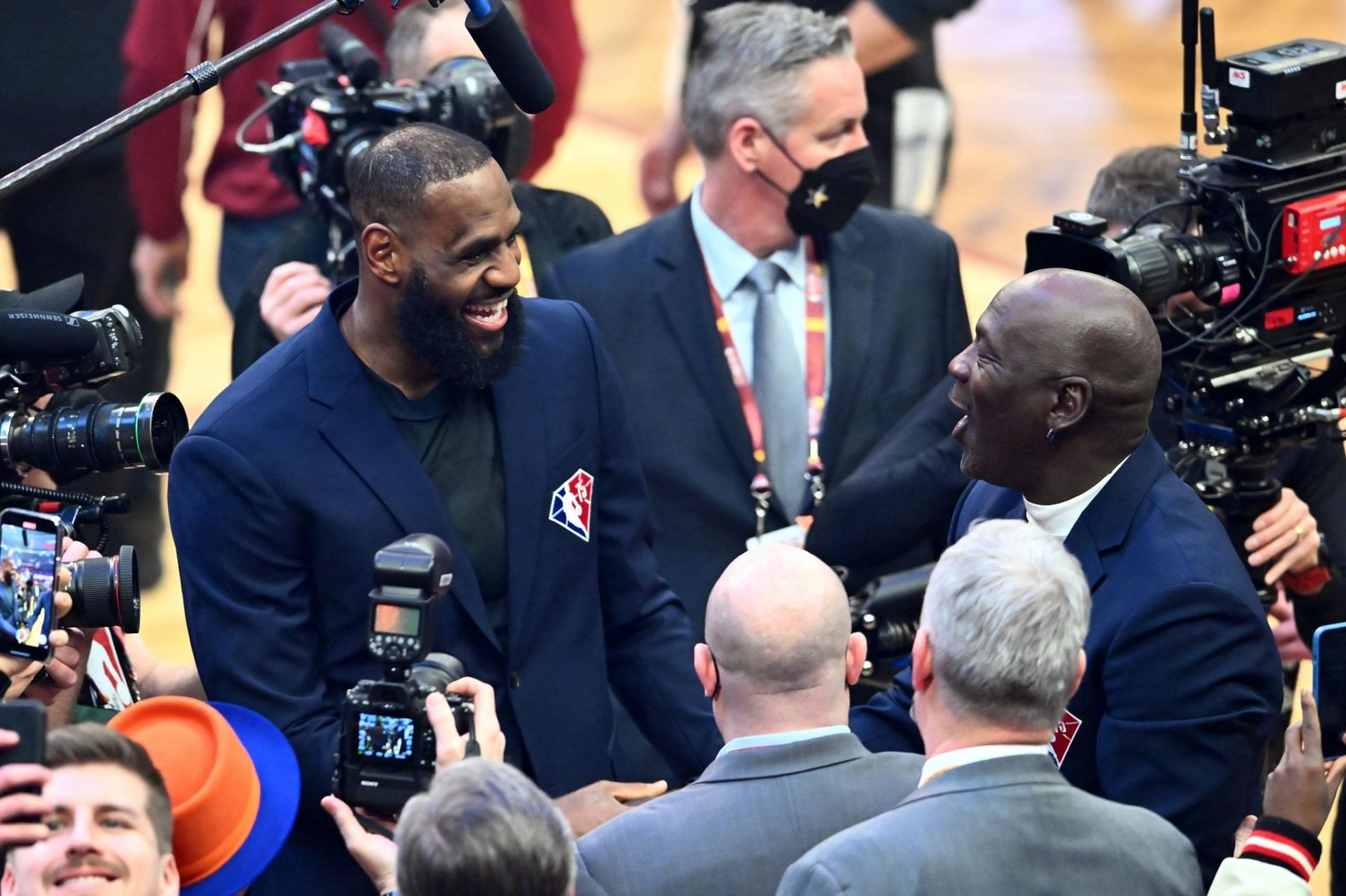 Michael Jordan and LeBron James shared a rare but long embrace before the start of the 2022 All-Star Game. [Photo: The Spun]