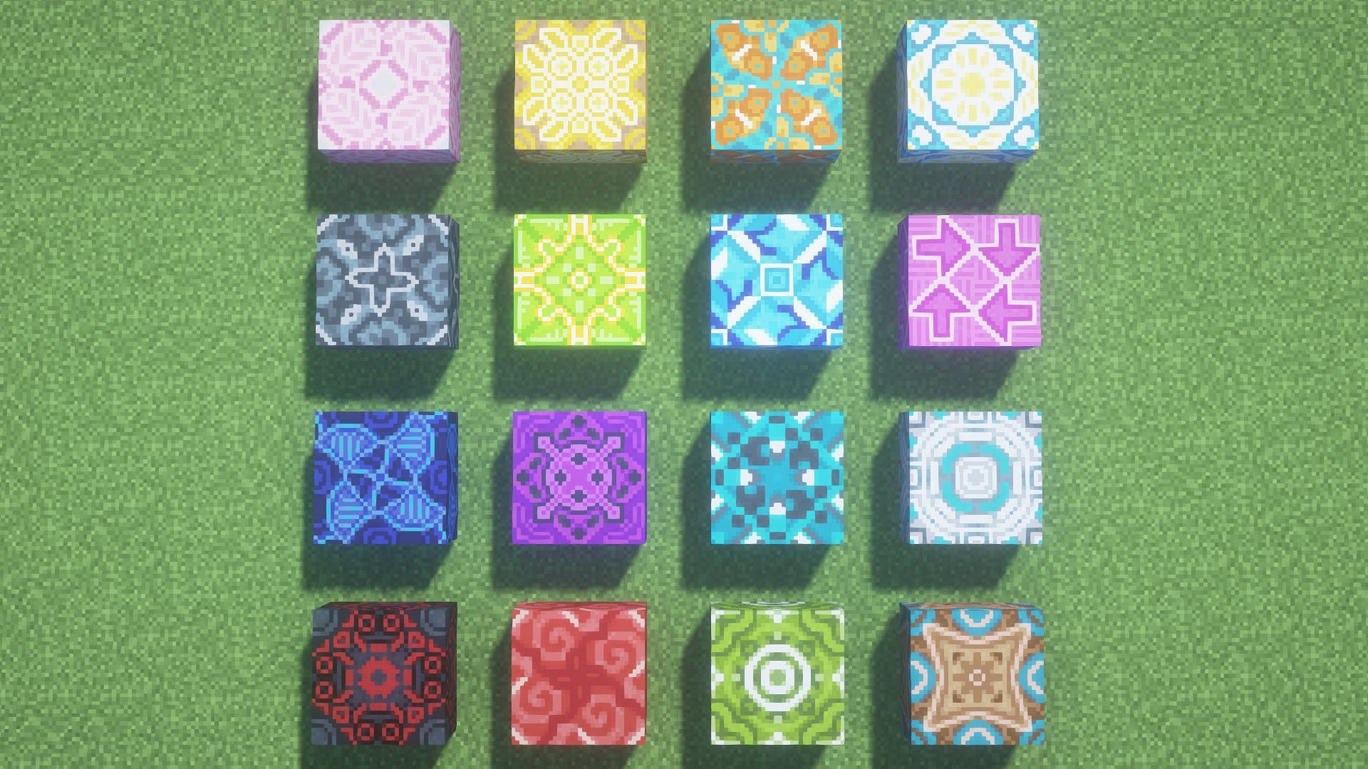 All types of glazed terracotta blocks (Image via Minecraft)