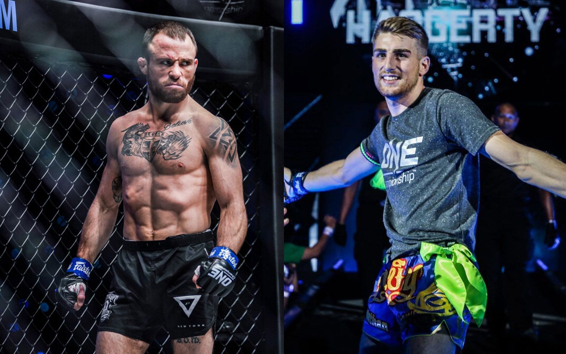 Jarred Brooks (Left) invites Jonathan Haggerty (Right) to a special-rules fight of their own. | [Photos: ONE Championship]