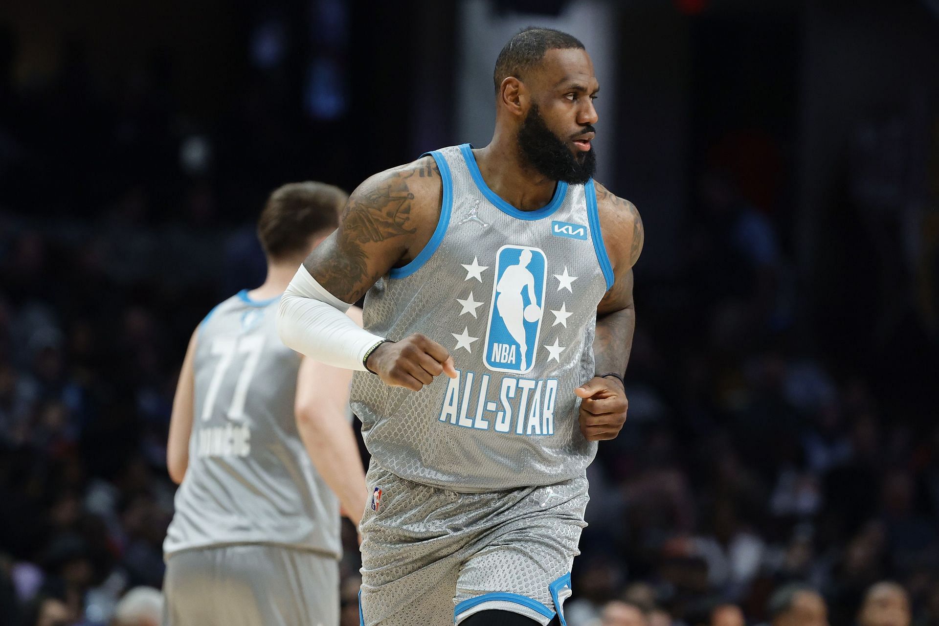 LeBron James #6 of Team LeBron looks on against Team Durant during the 2022 NBA All-Star Game at Rocket Mortgage Fieldhouse on February 20, 2022 in Cleveland, Ohio.