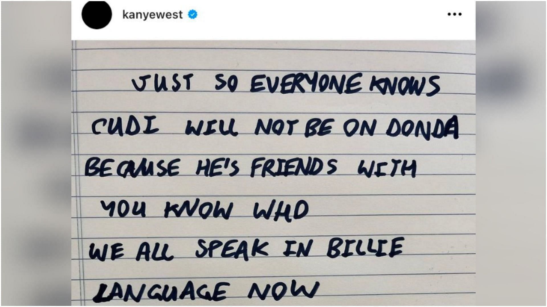 Handwritten note shared by Kanye West (Image via raptalksk/Twitter)
