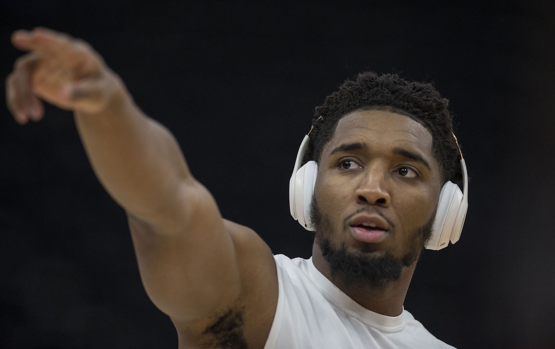 Donovan Mitchell of the Utah Jazz gestures to the fans