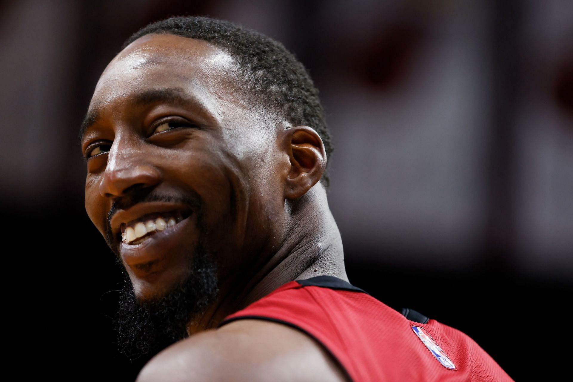 Bam Adebayo #13 of the Miami Heat reacts in the second half against the New York Knicks at FTX Arena on January 26, 2022 in Miami, Florida.