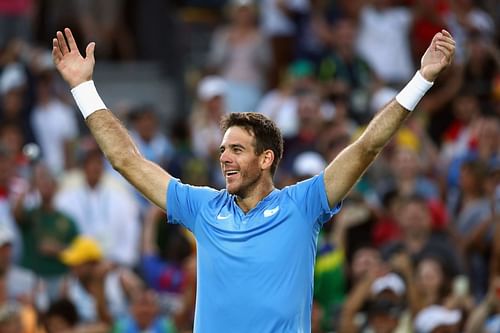 Juan Martin Del Potro celebrates at the 2016 Olympic Games in Rio