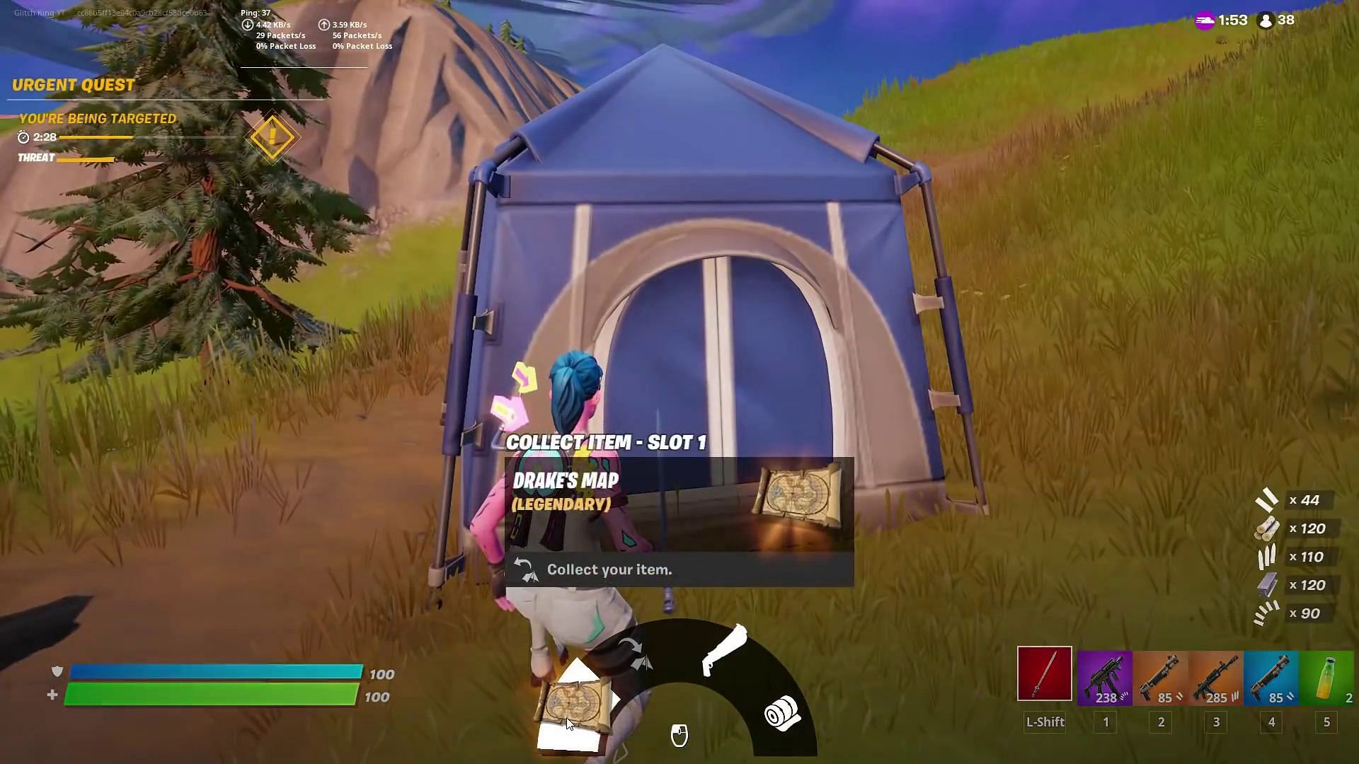 After retrieving items from chest, check if the map is still in the tent (Image via GKIYouTube)