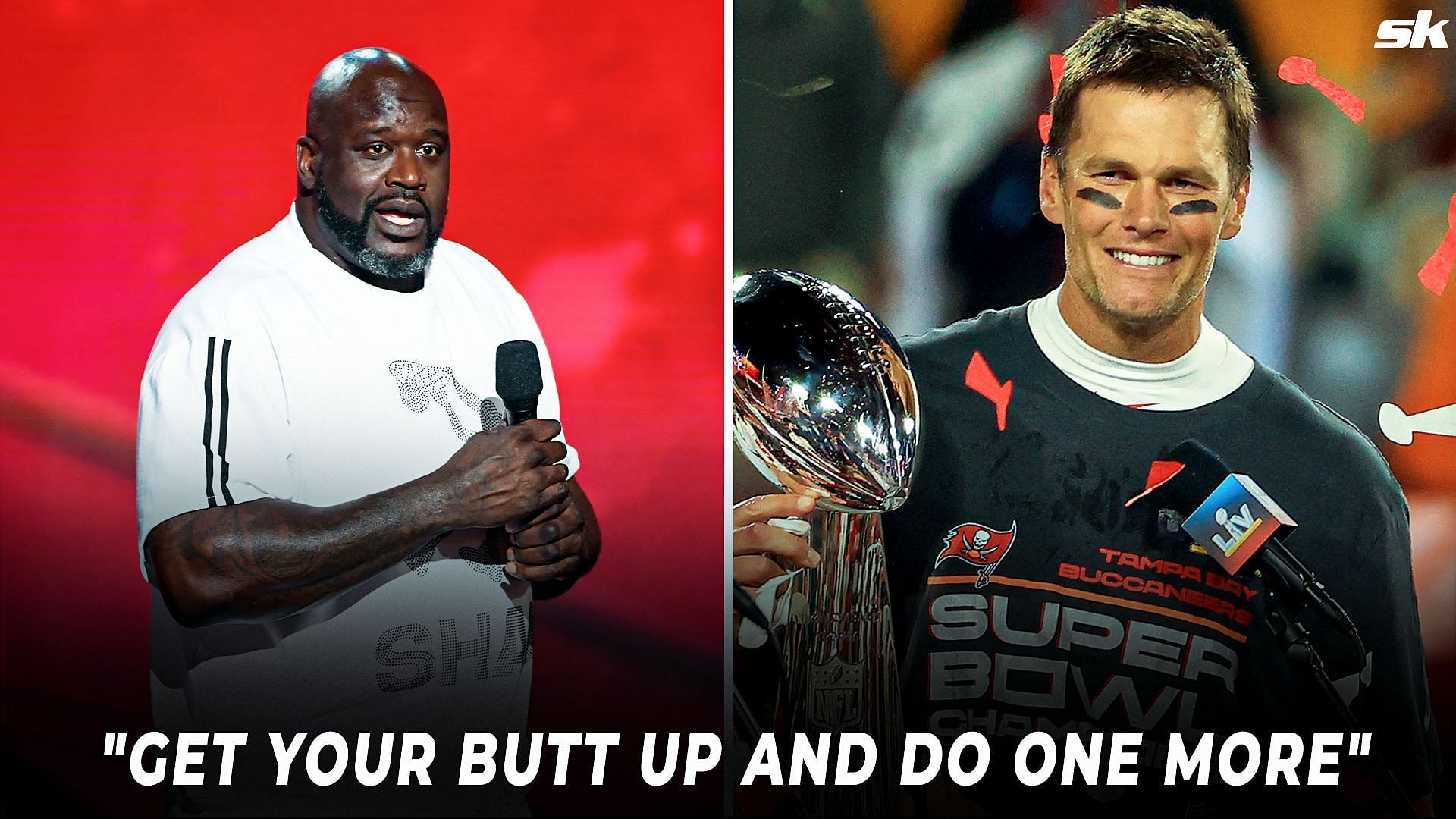 Shaquille O&#039;Neal (L) and Tom Brady (R)