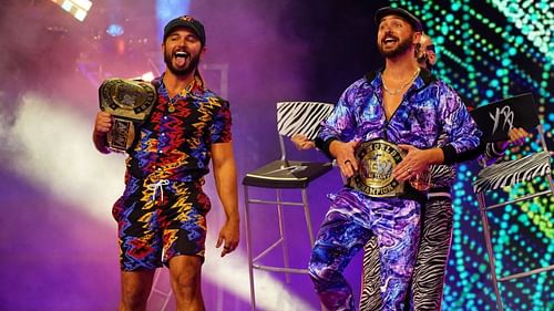 The Young Bucks with AEW Tag Team Championships in 2021