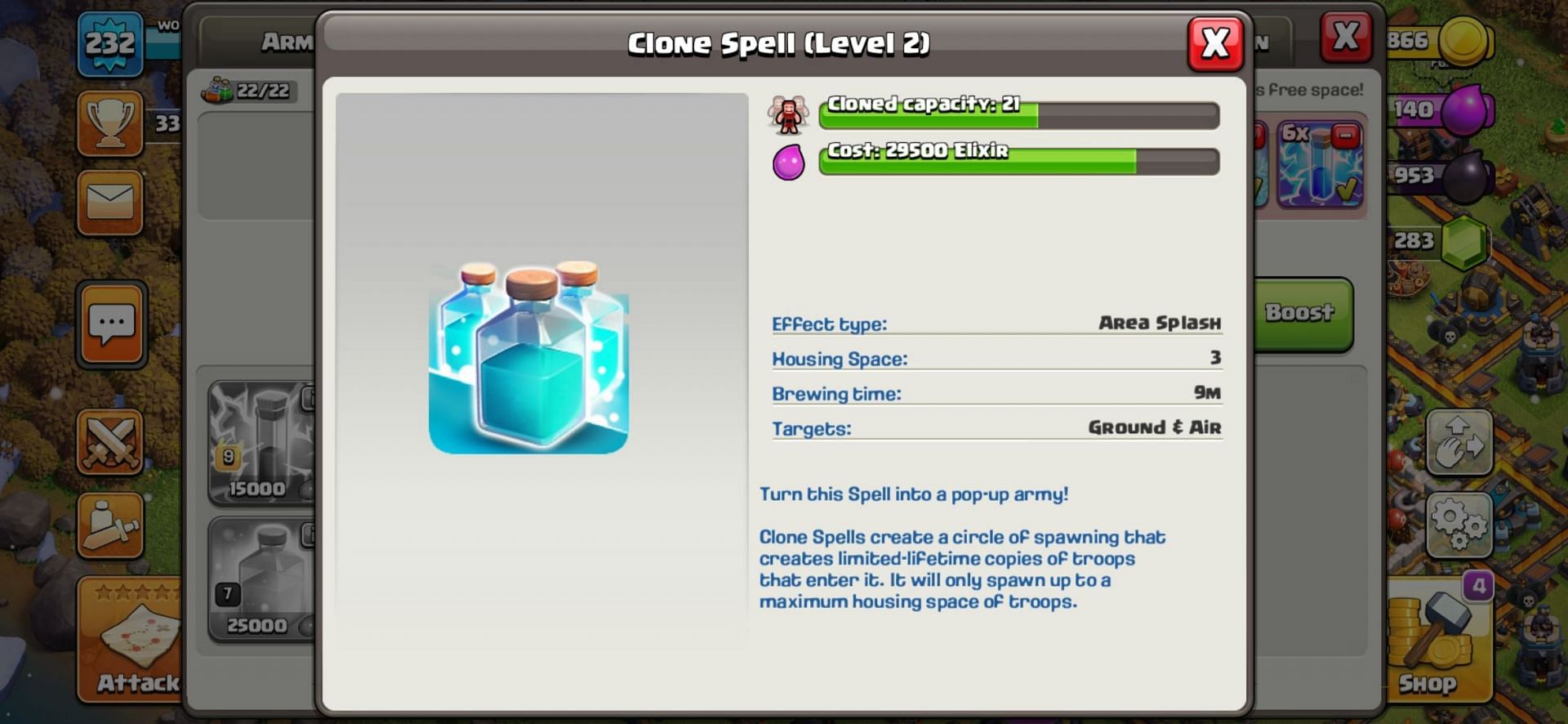Clone Spell in Clash of Clans (Image via Sportskeeda)
