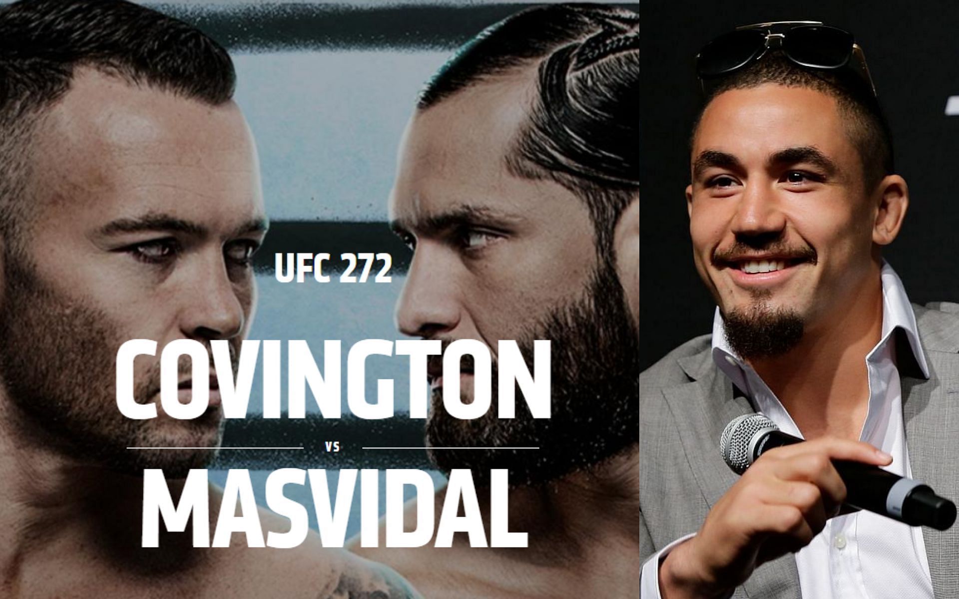 Colby Covington and Jorge Masvidal (left) (Credit: @ufc on Twitter), Robert Whittaker (right)