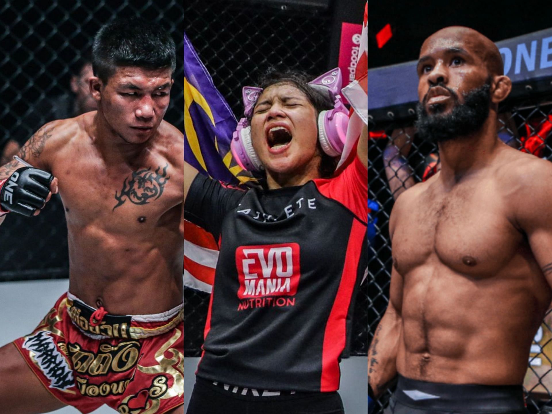 (From left) Rodtang, Jihin Radzuan, Demetrious Johnson. [Photo: ONE Championship]