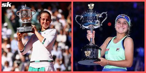 Jelena Ostapenko (L) and Sofia Kenin.