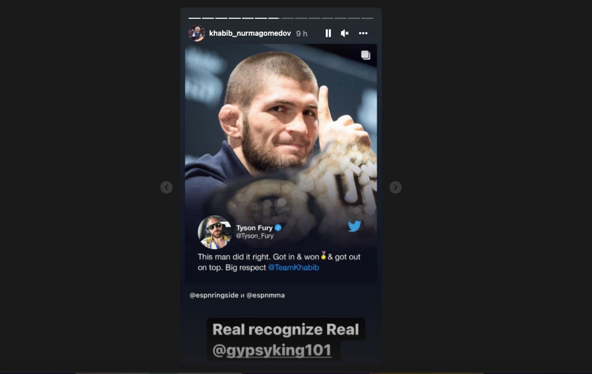 Khabib Nurmagomedov&#039;s Instagram Story [Image Credits- @khabib_nurmagomedov on Instagram]