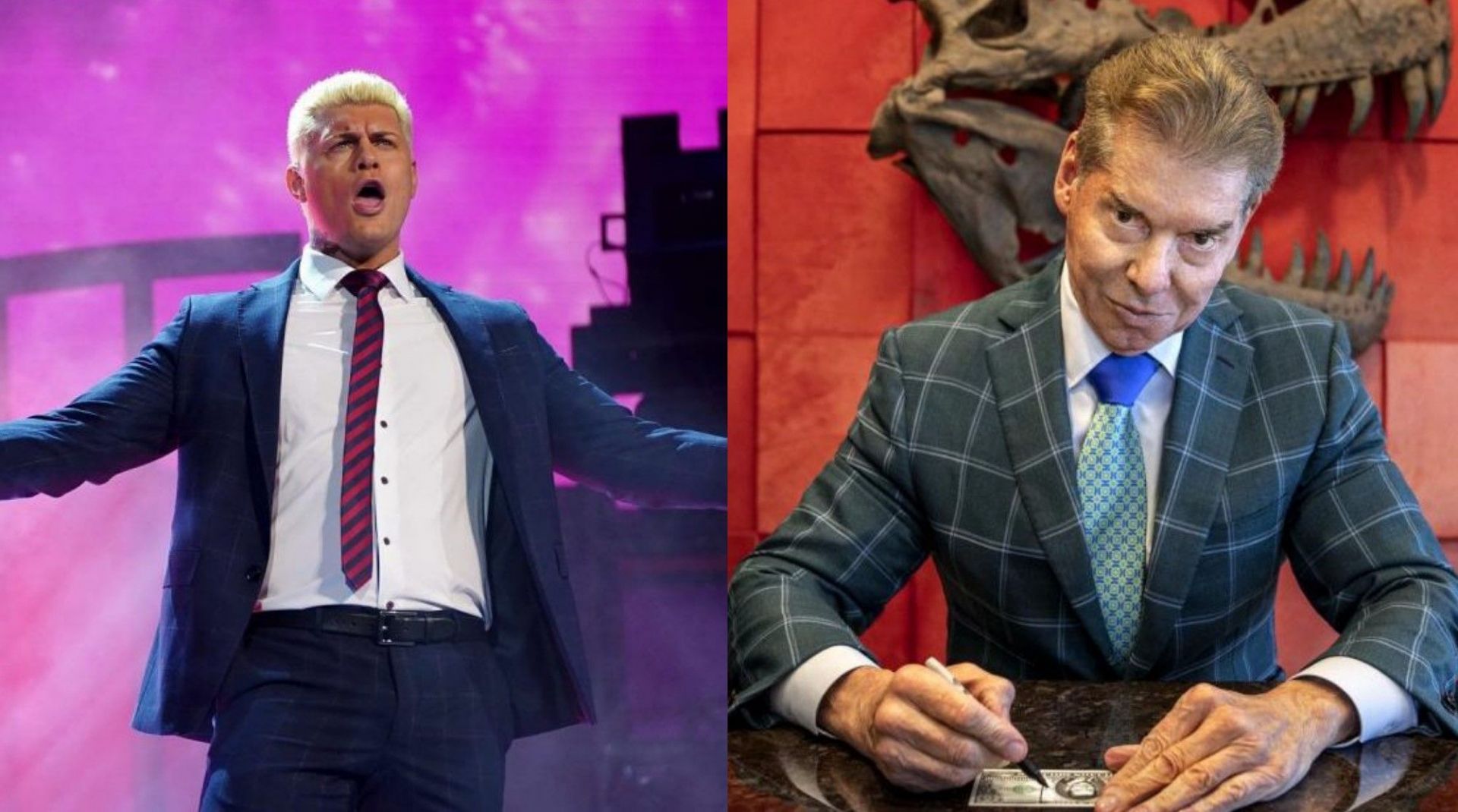 Cody Rhodes (left) and Vince McMahon (right)