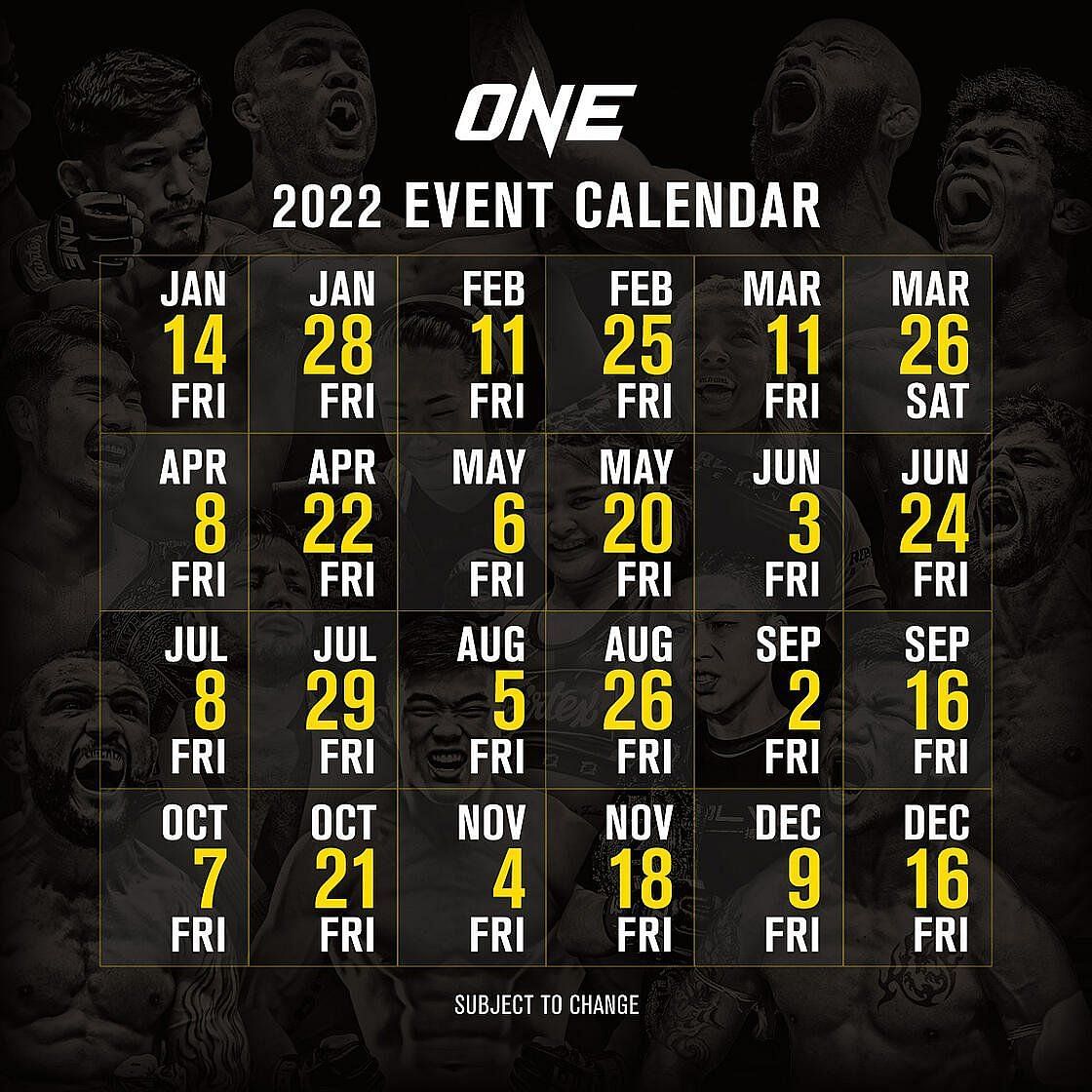 ONE Championship revealed the full calendar for 2022. | [Photo: ONE Championship]