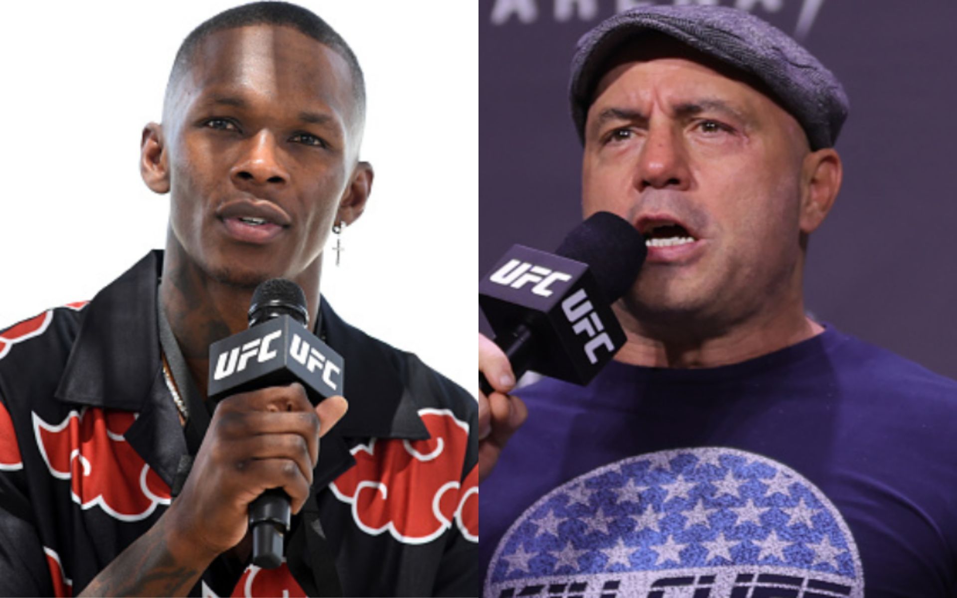 Israel Adesanya (left); Joe Rogan (right)