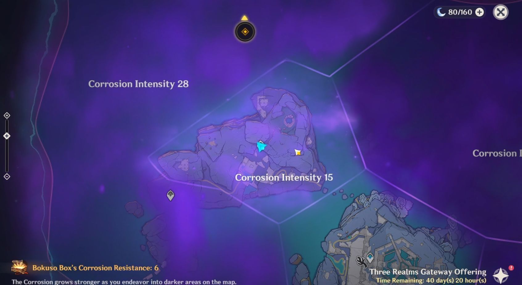 The increased Corrosion Intensity in each area (Image via Genshin Impact)