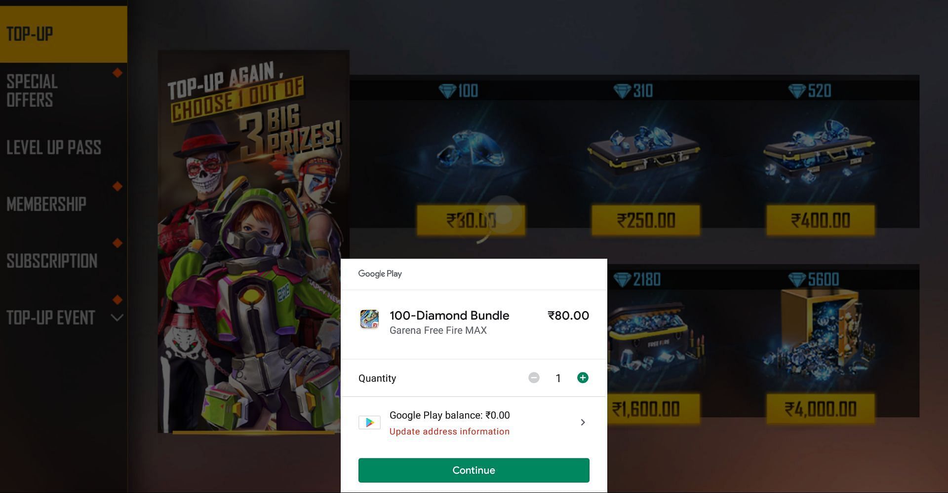 Payment can be processed to get the diamonds (Image via Garena)