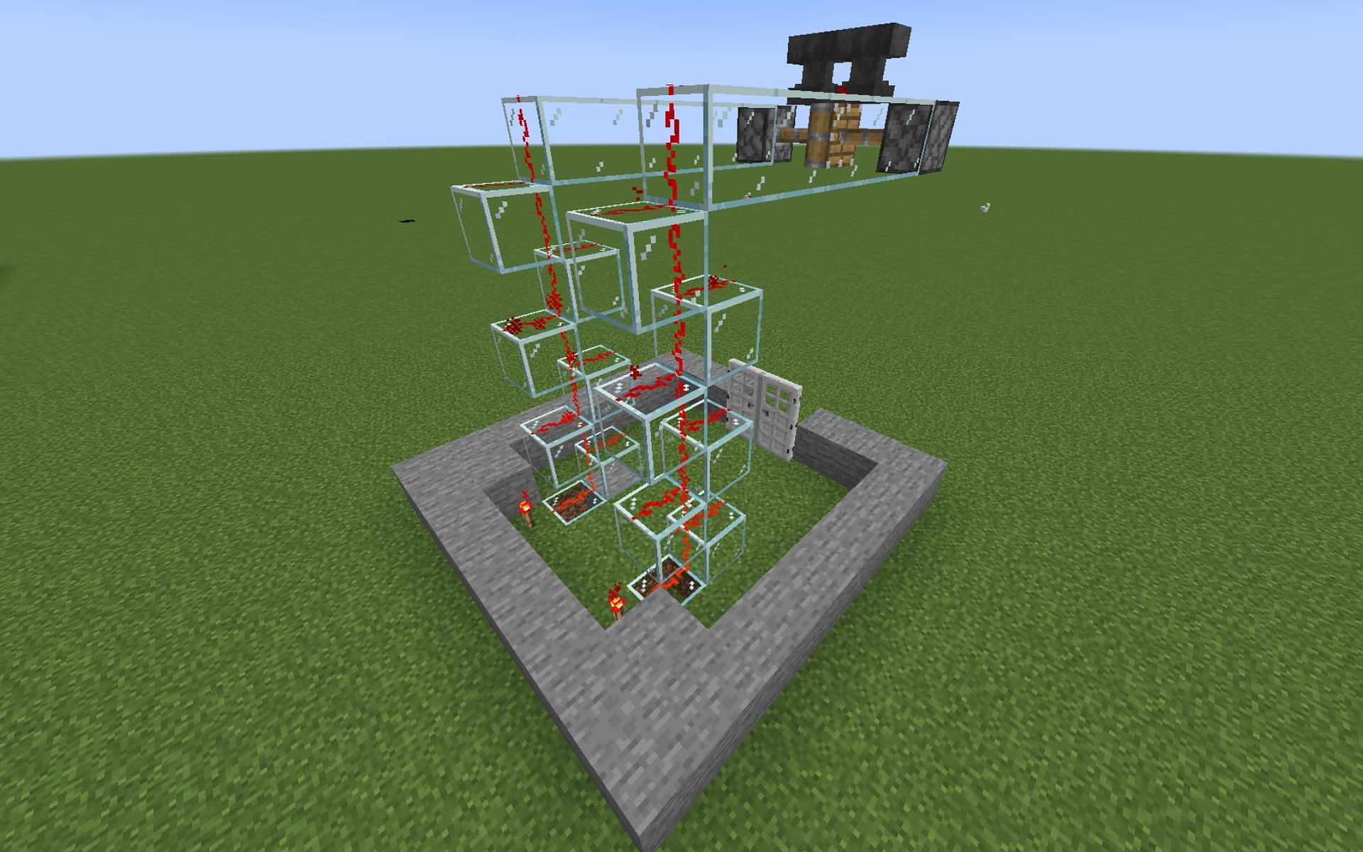 A simple anvil falling trap (Image via Minecraft)