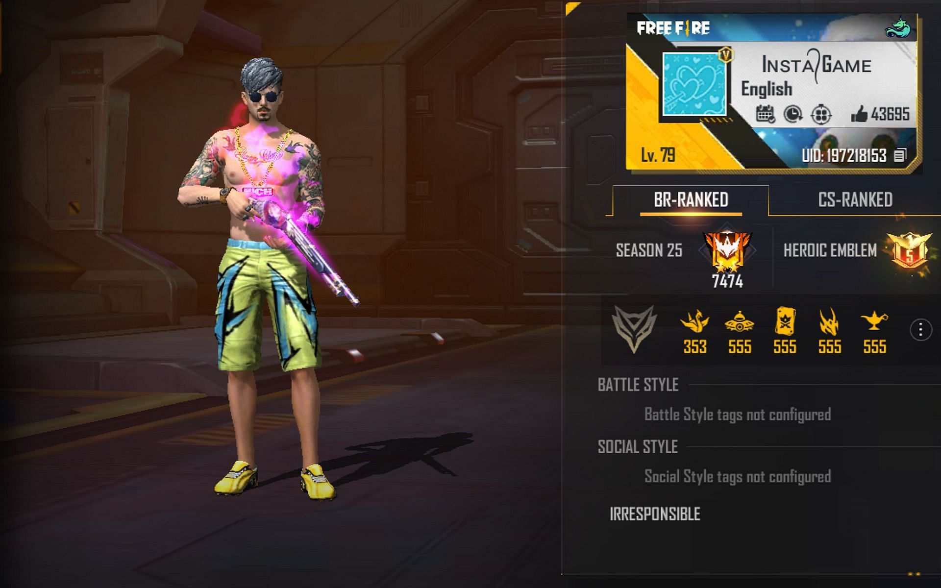 Insta Gamer&#039;s Free Fire MAX ID (Image via Garena)