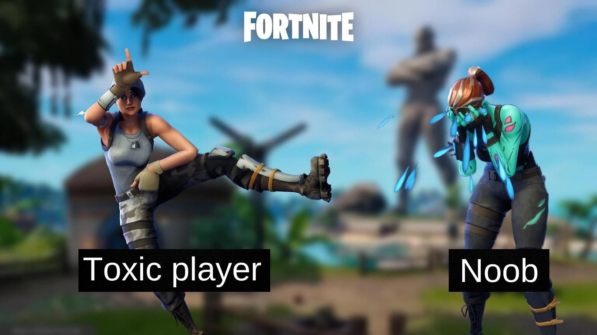 3 actions by toxic Fortnite players and how noobs react to it (Image via Sportskeeda)