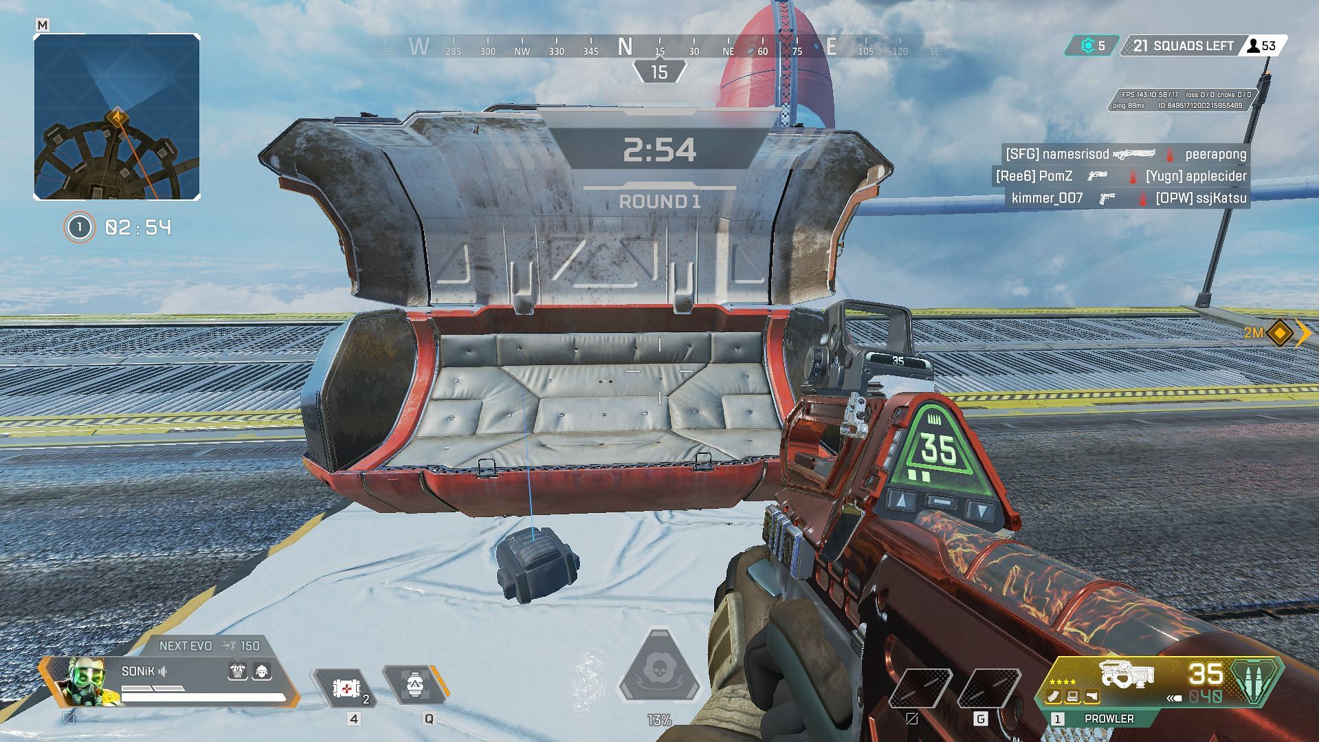 A golden Prowler has been received upon opening the bin (Screenshot via Apex Legends)