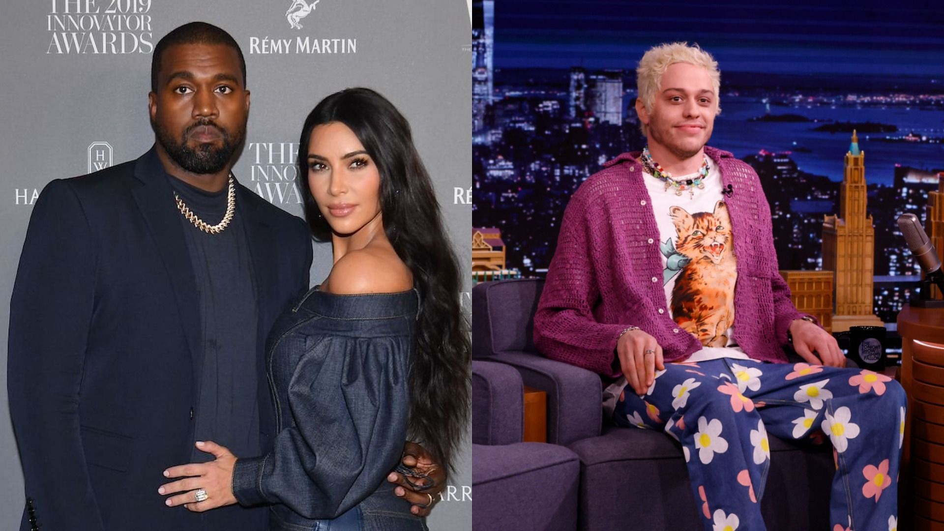 Kanye West is taking social media digs at Pete Davidson (Images via Angela Weiss [L] and Alex Hooks/Getty Images)