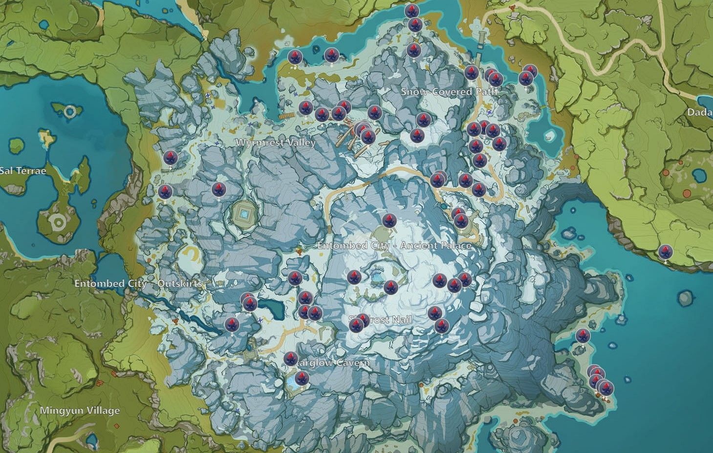A map with all Scarlet Quartz locations, should the reader need it (Image via miHoYo)