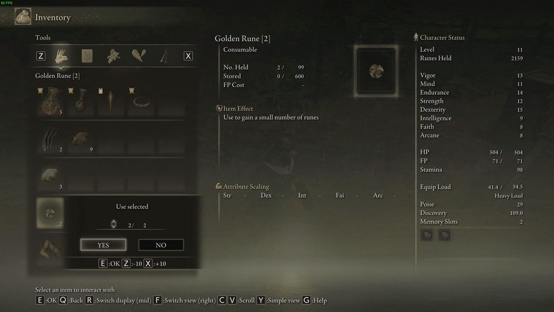 A look at Golden Runes in an Elden Ring inventory (Image via FromSoftware Inc.)