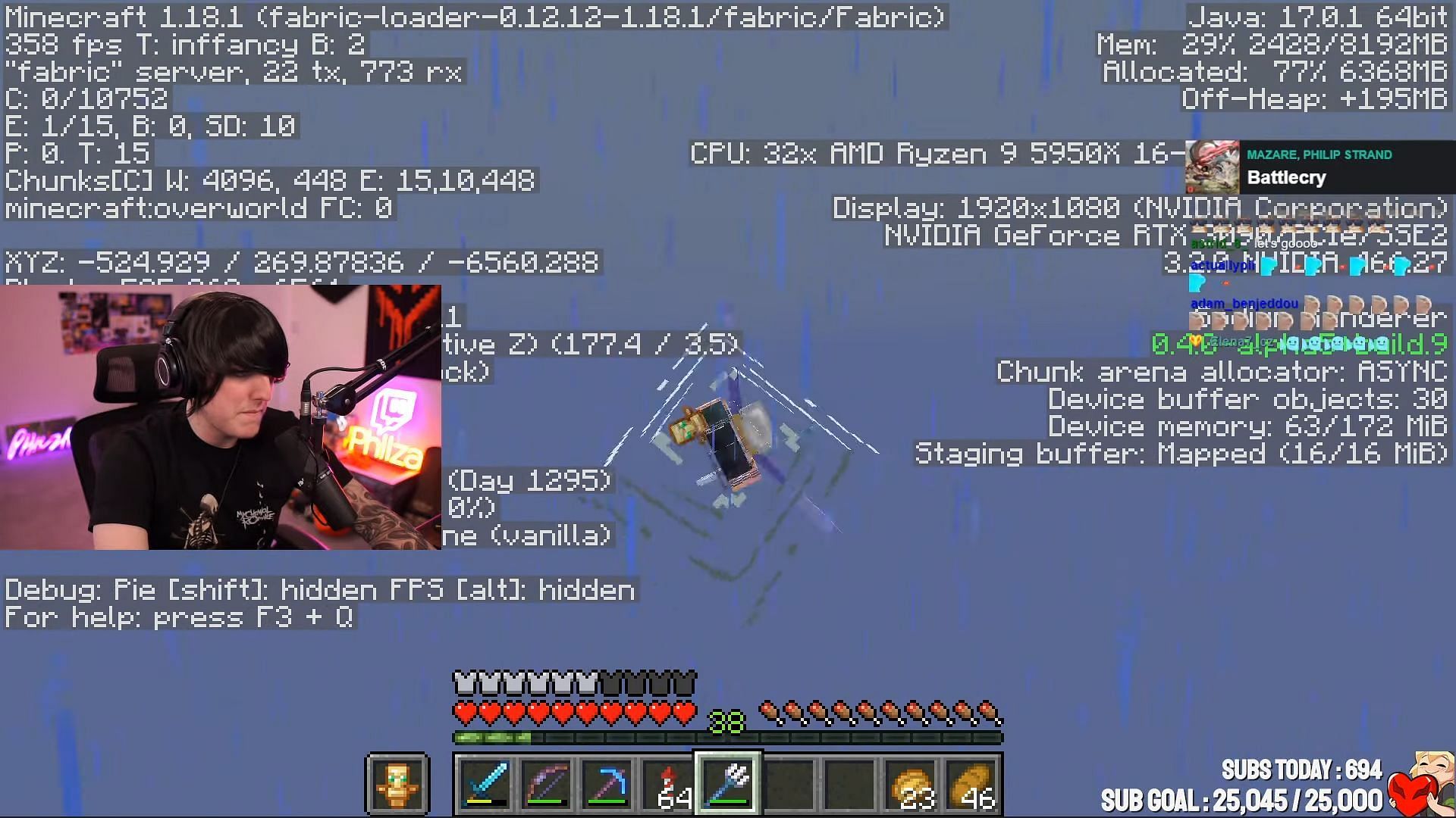 Chunks unable to load fast enough in the Minecraft server (Image via Ph1LzA/Twitch)