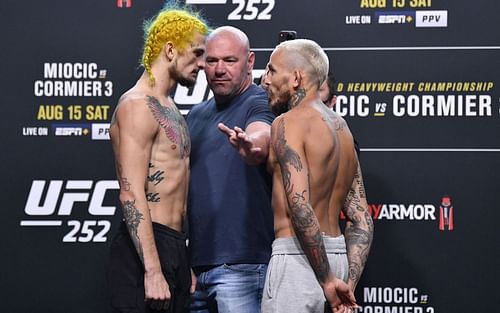 Sean O'Malley (left) and Marlon Vera (right) at UFC 252 weigh-ins