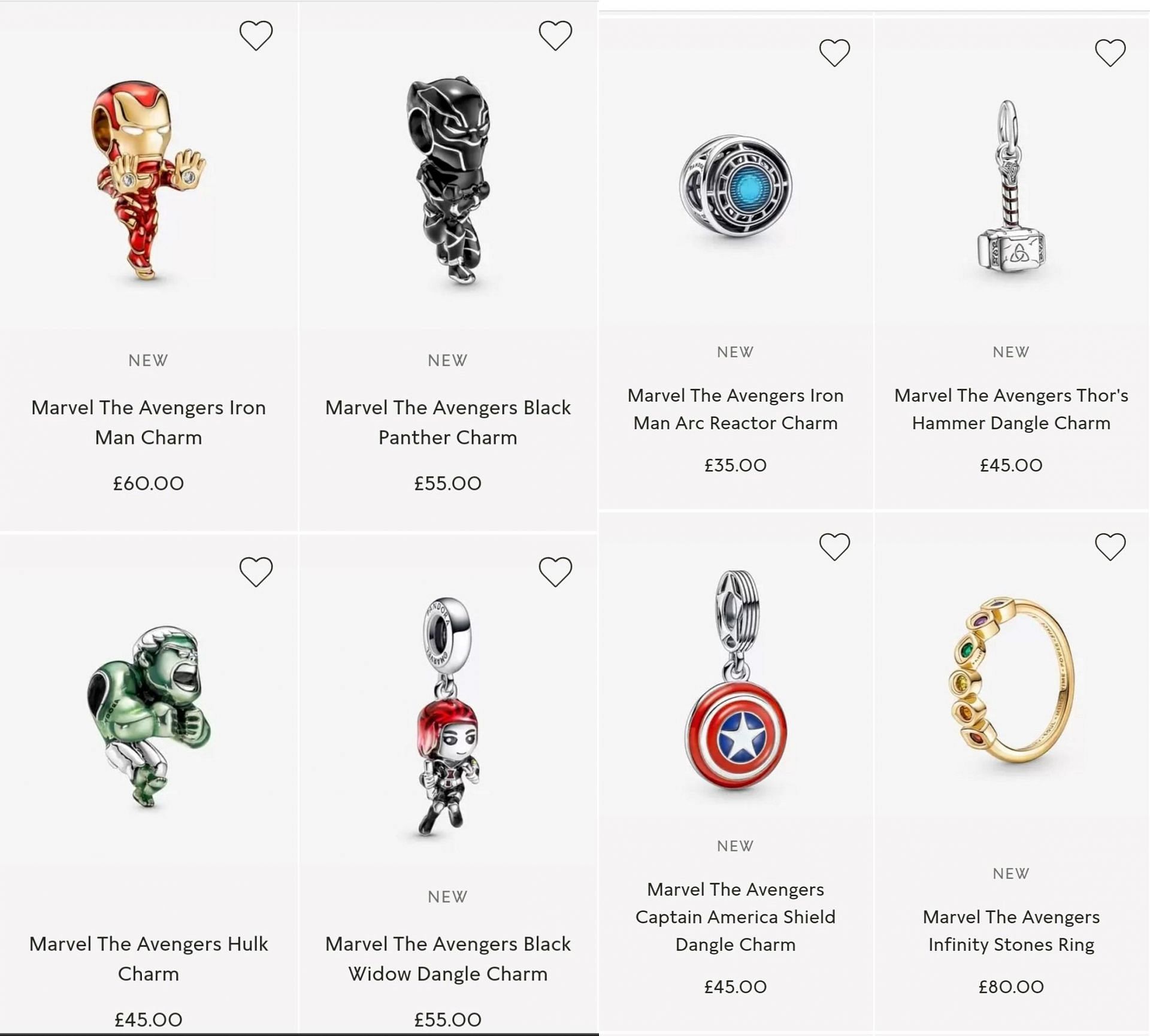 Marvel x Pandora charms collection (Image via Pandora)