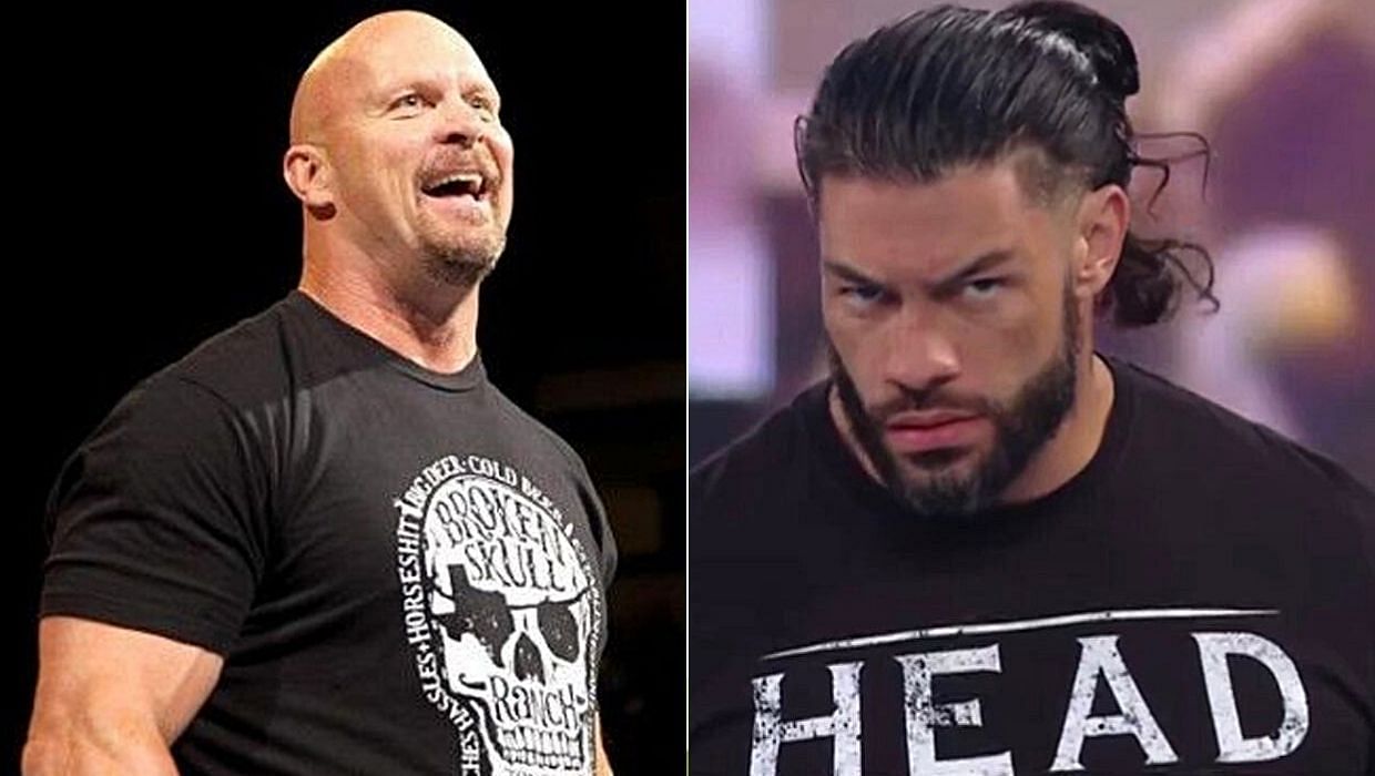 Stone Cold Steve Austin (left) and Universal champion Roman Reigns (right)