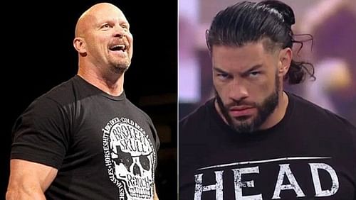 Stone Cold Steve Austin (left) and Universal champion Roman Reigns (right)