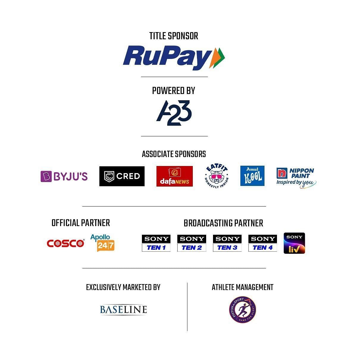 All the sponsors for RuPay Prime Volleyball League 2022.