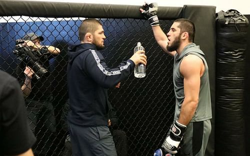 Khabib Nurmagomedov (left) with Islam Makhachev (right) [Credits: @khabib_nurmagomedov on Insta]