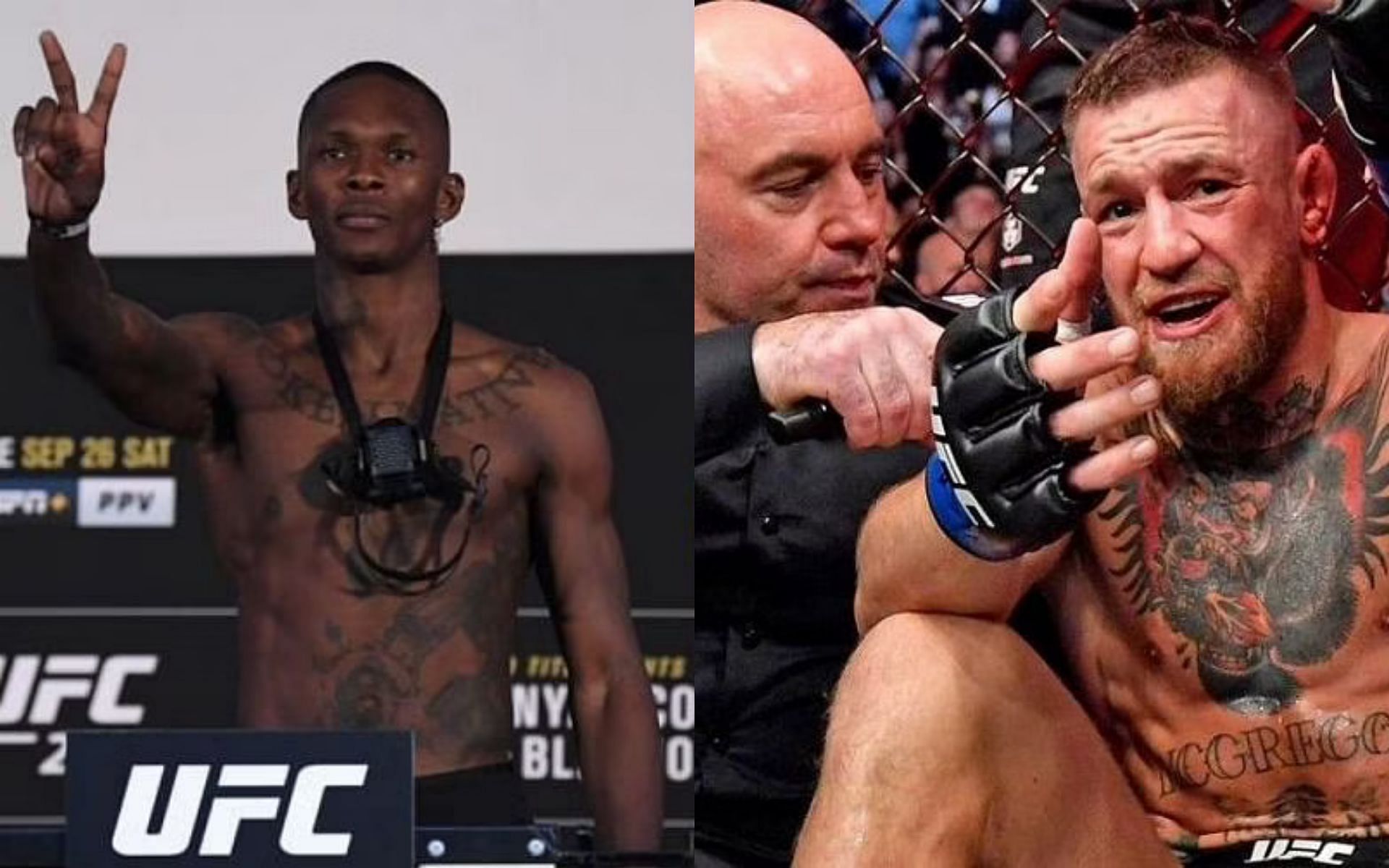 Israel Adesanya (left) and Conor McGregor (right)