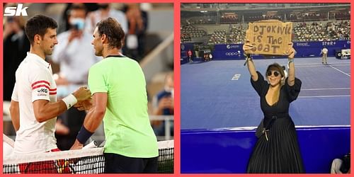 Novak Djokovic fan displays a placard during Rafael Nadal's quarterfinal at the Mexican Open