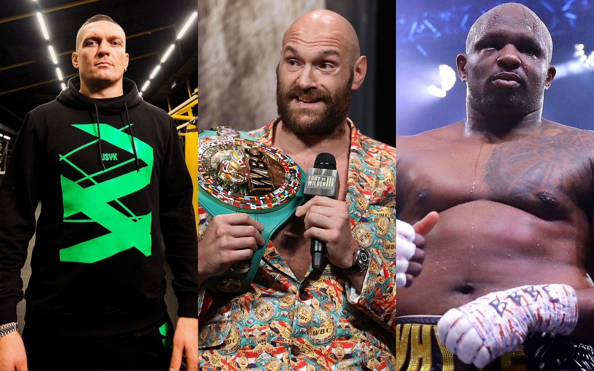 [L-R] Oleksandr Usyk, Tyson Fury and Dillian Whyte