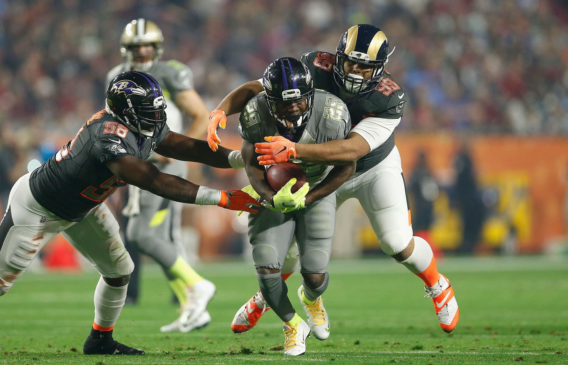 Aaron Donald (99), seen tackling Justin Forsett in the 2015 game, wasn&#039;t at the Pro Bowl because he has a bigger Bowl to prepare for (Photo: Getty)