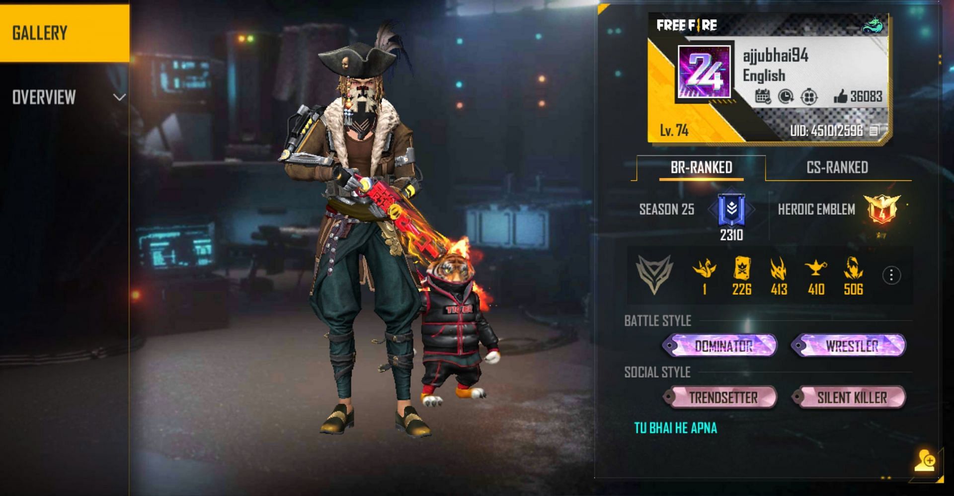 Ajjubhai&#039;s Free Fire ID (Image via Garena)