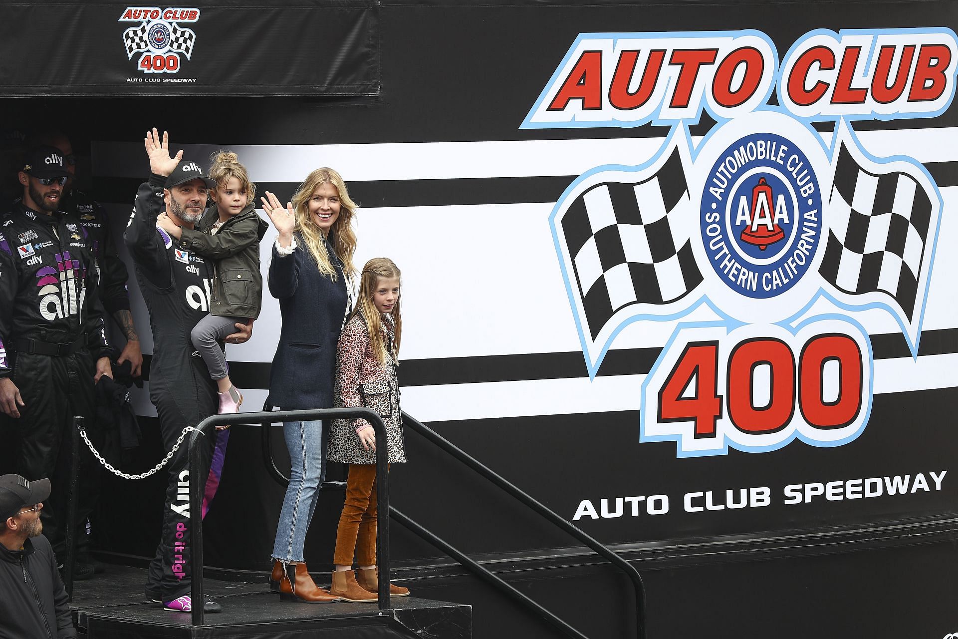 Jimmie Johnson with his family ahead of the 2020 NASCAR Cup Series Auto Club 400