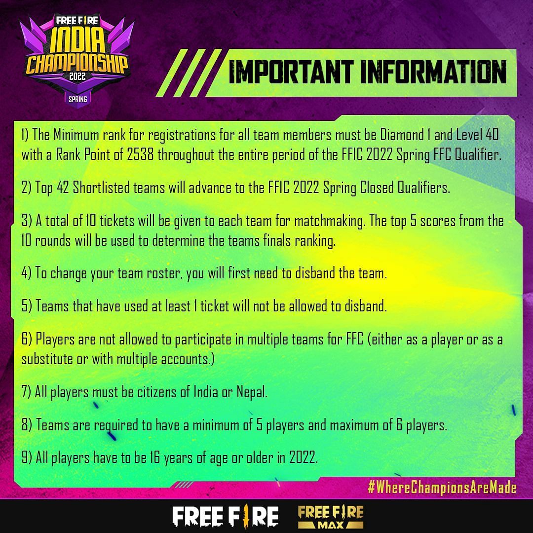 Important information for FFIC registration (Image via Garena Free Fire)