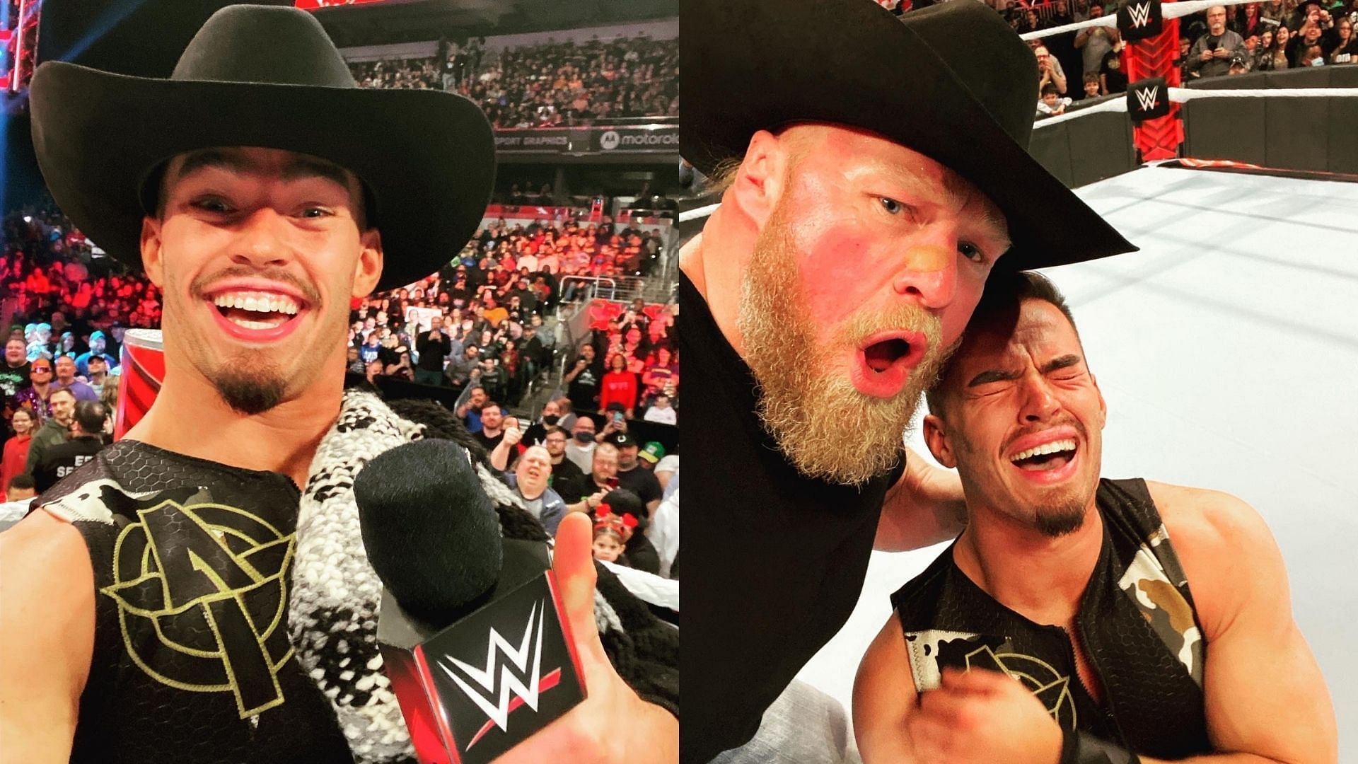 Austin Theory, before and after getting F-5&#039;ed by Brock Lesnar.